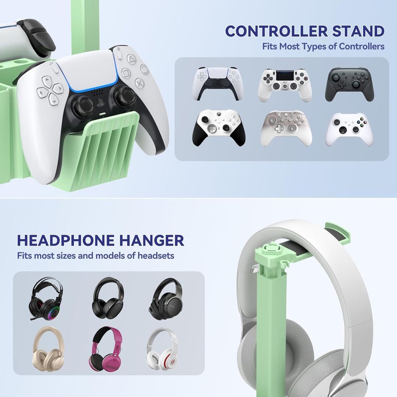 KDD Dual Controller Holder with Headphone Stand - Multi-Functional Desk Storage Box with Phone Holder - Universal Controller Stand with Desktop Organizer for Remote Control Pen Accessories(Green) - Image 3